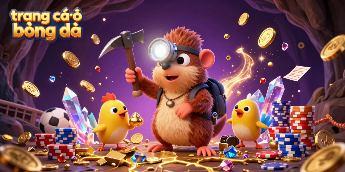 Engaging image showcasing trang cá độ bóng đá with a vibrant 3D mole miner amidst dynamic gambling elements and sports icons.