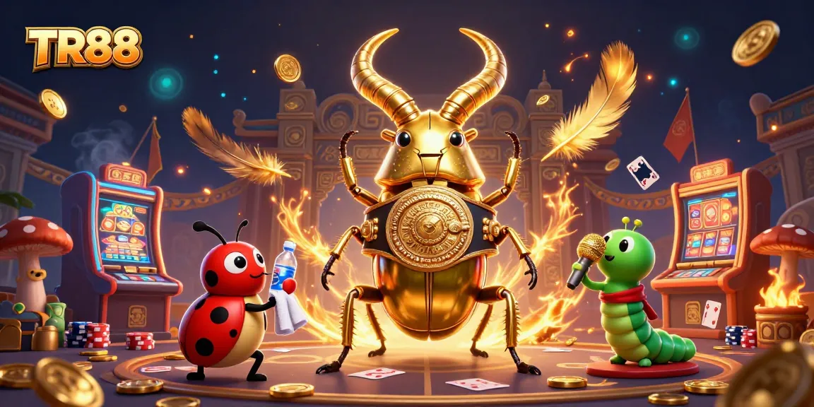 TR88 showcases a dynamic casino scene with a giant beetle champion and colorful gaming elements.