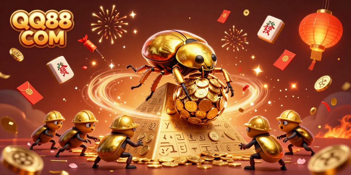 Experience the excitement of QQ88 COM through a vibrant 3D casino-themed illustration packed with energy and detail.