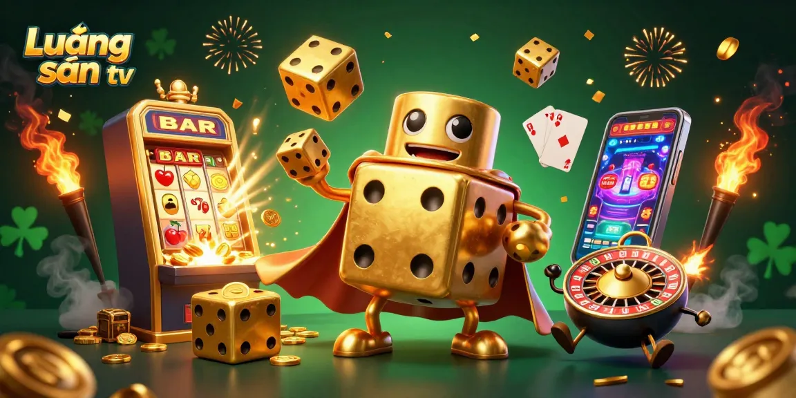 Lương sơn tv showcases a vibrant online casino scene with animated golden dice characters and thrilling gambling elements.