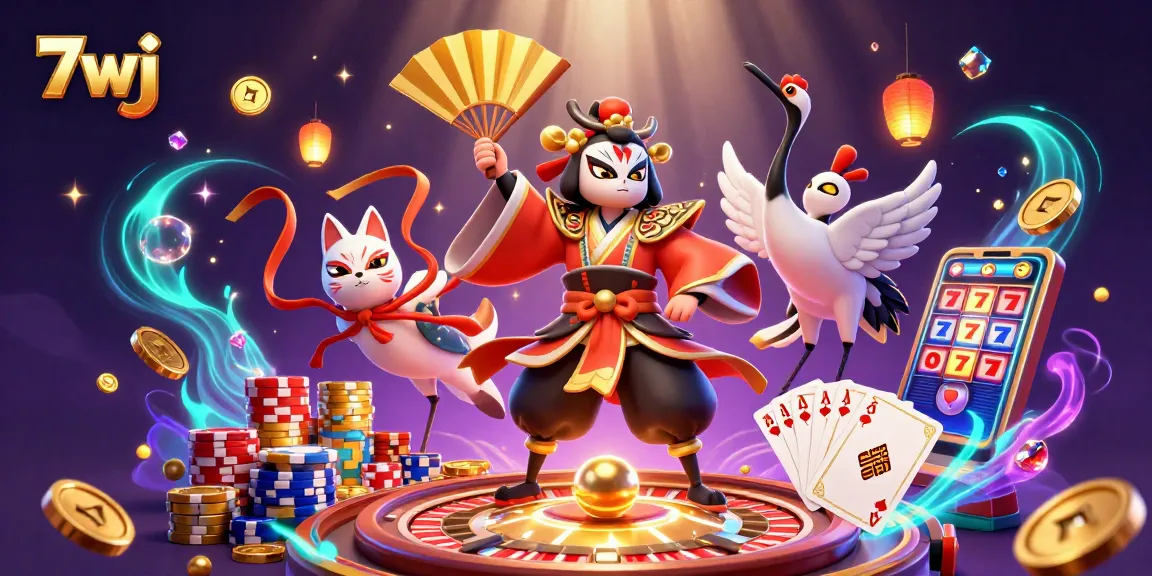 Engage with 7wj and the vibrant casino scene featuring kabuki warriors and mesmerizing game elements.