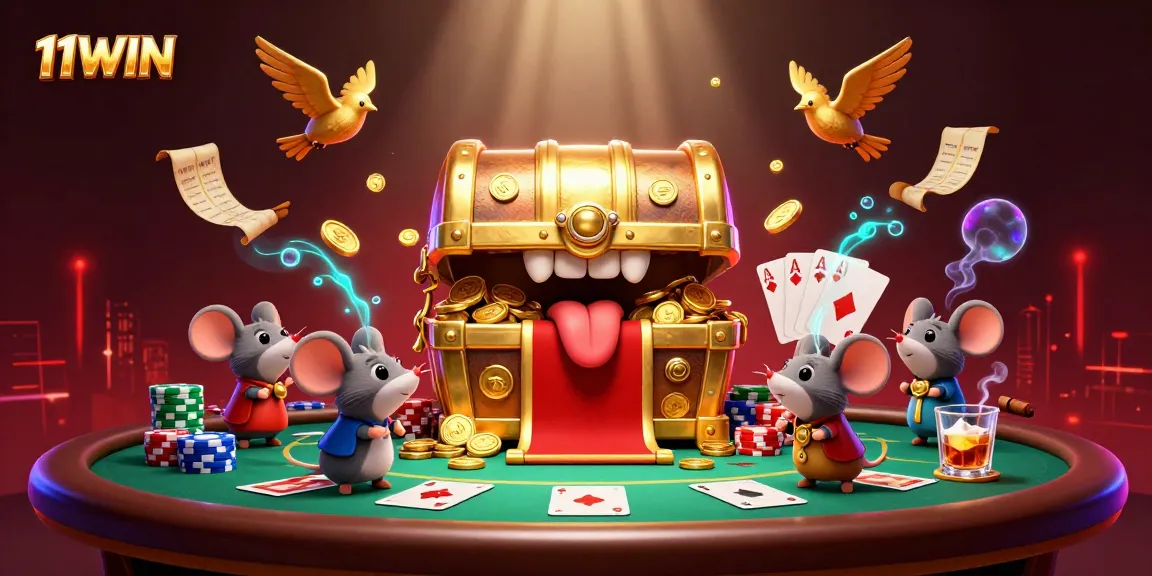 Experience thrilling gaming adventures at 11WIN with this vibrant casino illustration showcasing poker excitement.